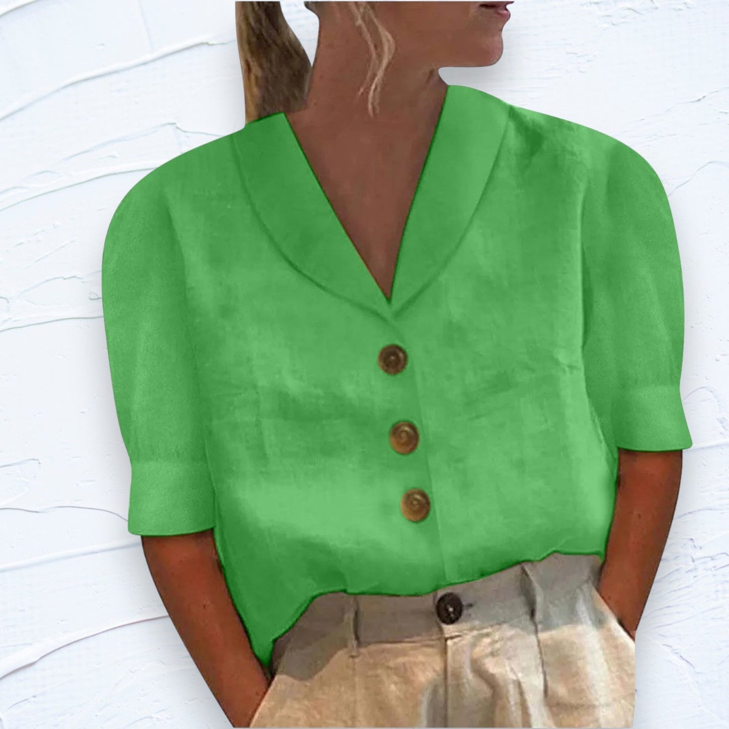 Dames - Losse Zomertop - Katoen en Linnen - Ademend Comfort - V-hals Shirt