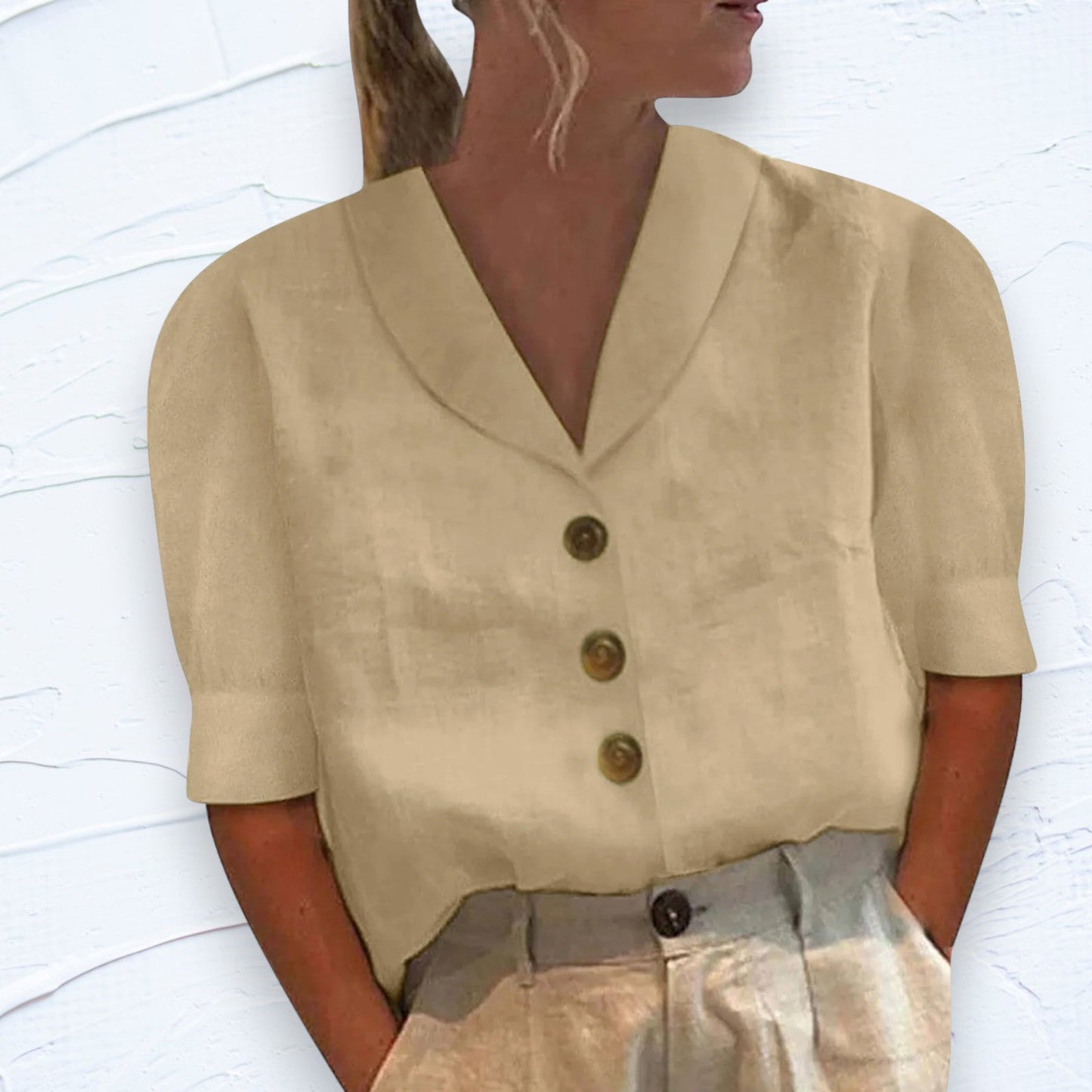 Dames - Losse Zomertop - Katoen en Linnen - Ademend Comfort - V-hals Shirt