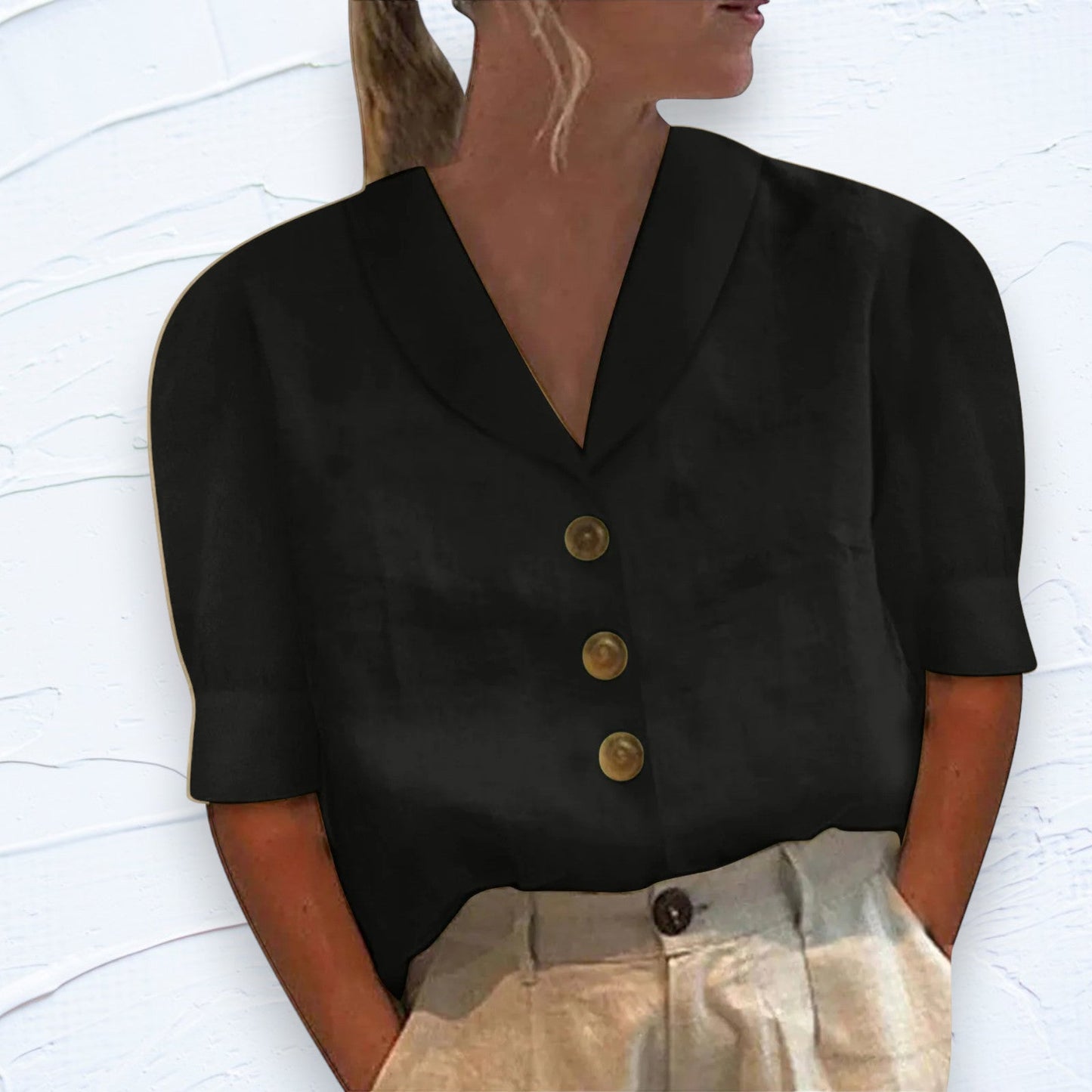Dames - Losse Zomertop - Katoen en Linnen - Ademend Comfort - V-hals Shirt