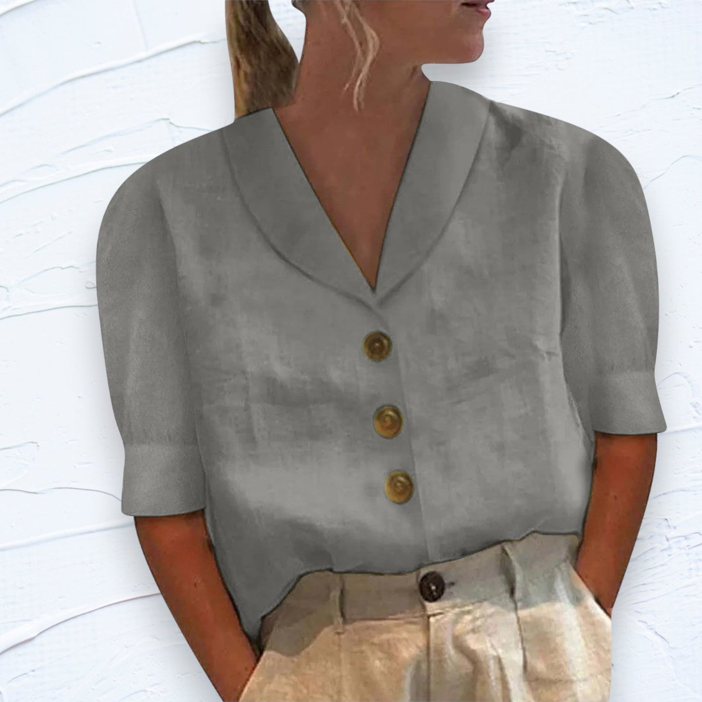Dames - Losse Zomertop - Katoen en Linnen - Ademend Comfort - V-hals Shirt