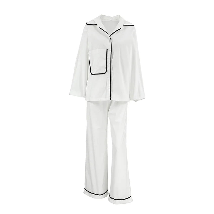Satijnen dames pyjamaset met contrasterende paspels – AMELISE ÉDITION