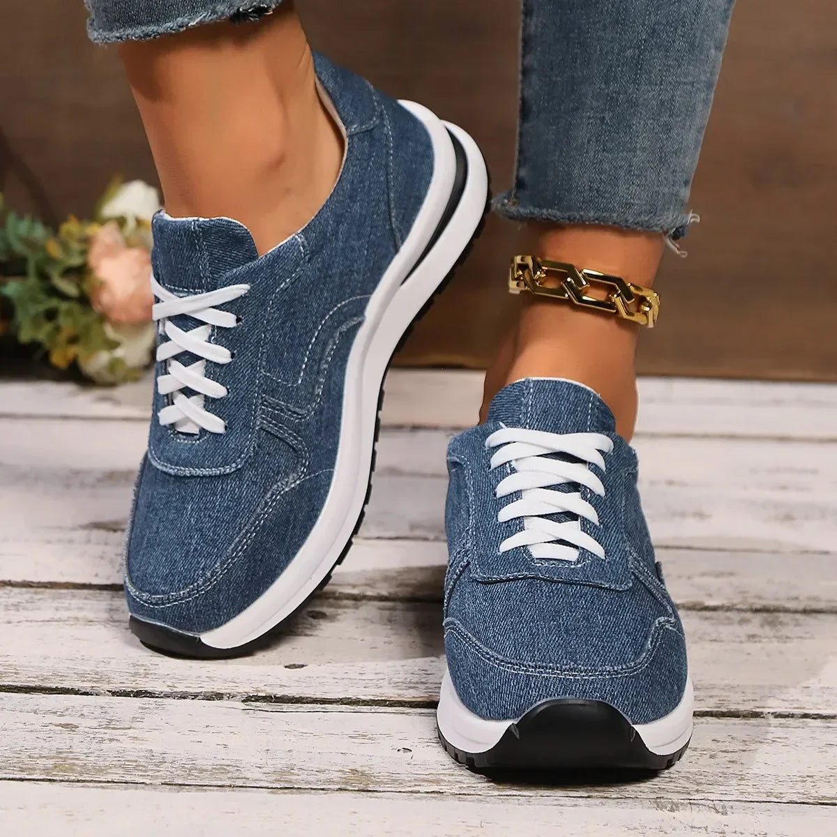 Denim Sneaks - Vrouwen - Ademend Denim - Casual Shoes - Nova