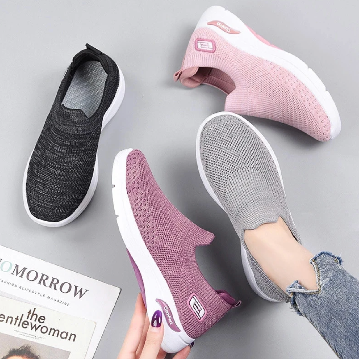 Lichte orthopedische wandelschoenen voor dames met elastisch bovenwerk – FlexivaEase