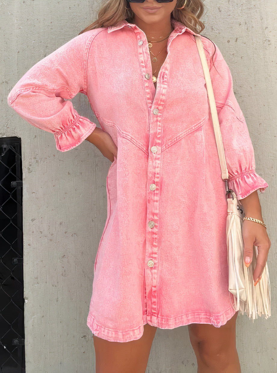 Stijlvolle denim overhemdjurk met lange mouwen – Denvara CityDress