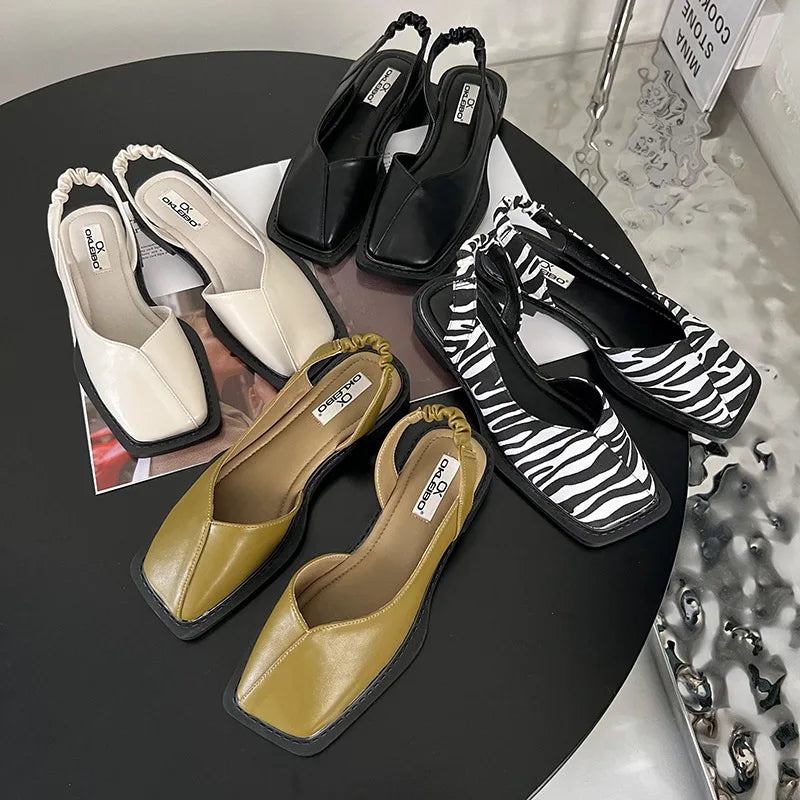 Vrouwen - Leren Slingback Sandalen - Comfortabele Platte Schoenen - Modieuze Damesfootwear - AMELIA STYLE