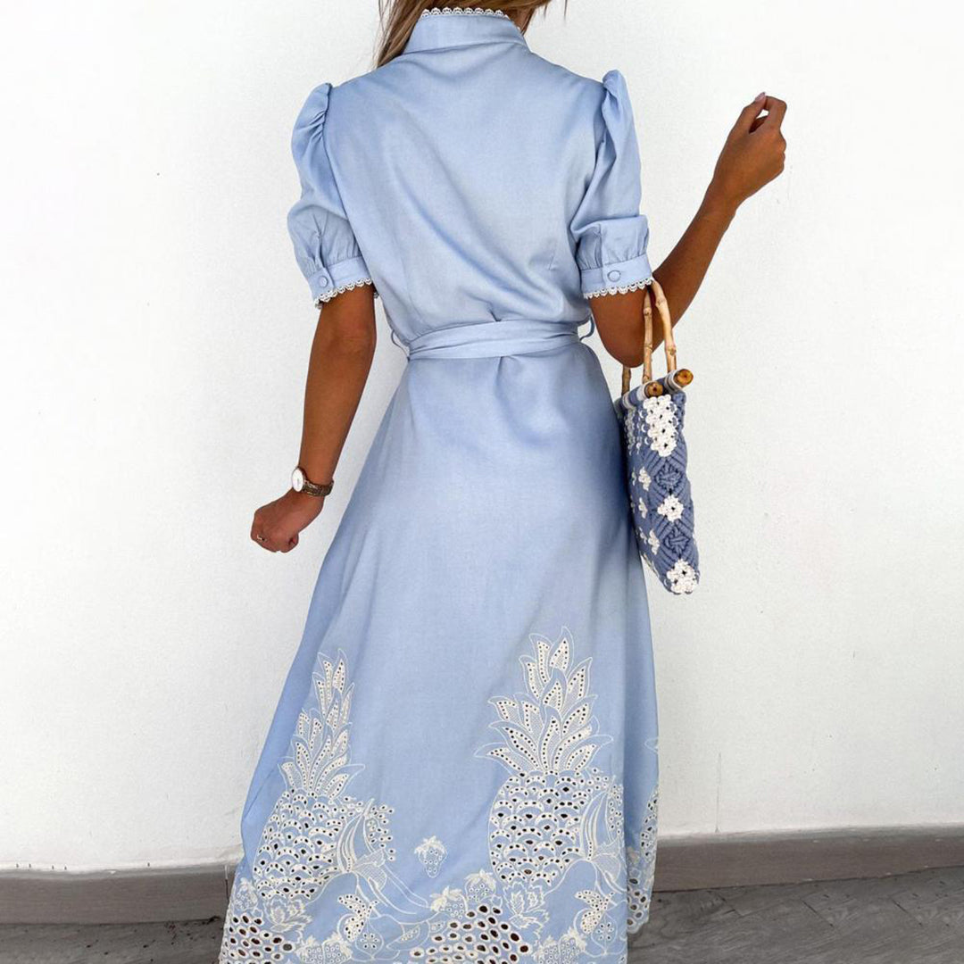 Elegante dames maxi-jurk met vloeiende pasvorm en lange mouwen – Aurélise GraceLine