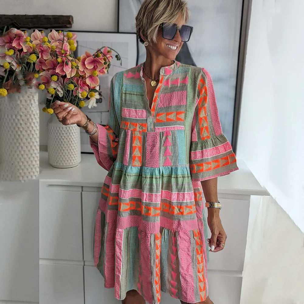 Sophie | Bohemian Midi Jurk met V-hals voor Dames 6