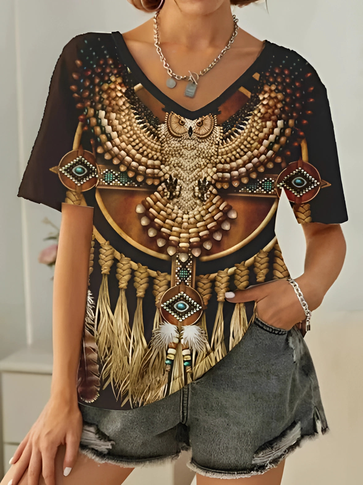 Dames - Losse Fit T-shirt - Boho Tribal Print - Casual Mode - YSOLT EDGE