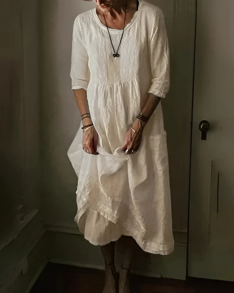 Vrouwen - Casual Linnen Jurk - Ademend Materiaal - Zomer Mode - ELEGANTE STIJL