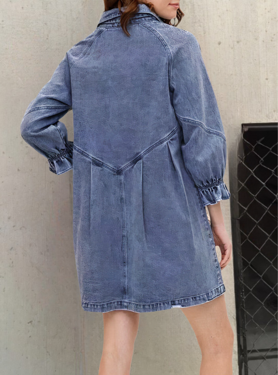 Stijlvolle denim overhemdjurk met lange mouwen – Denvara CityDress