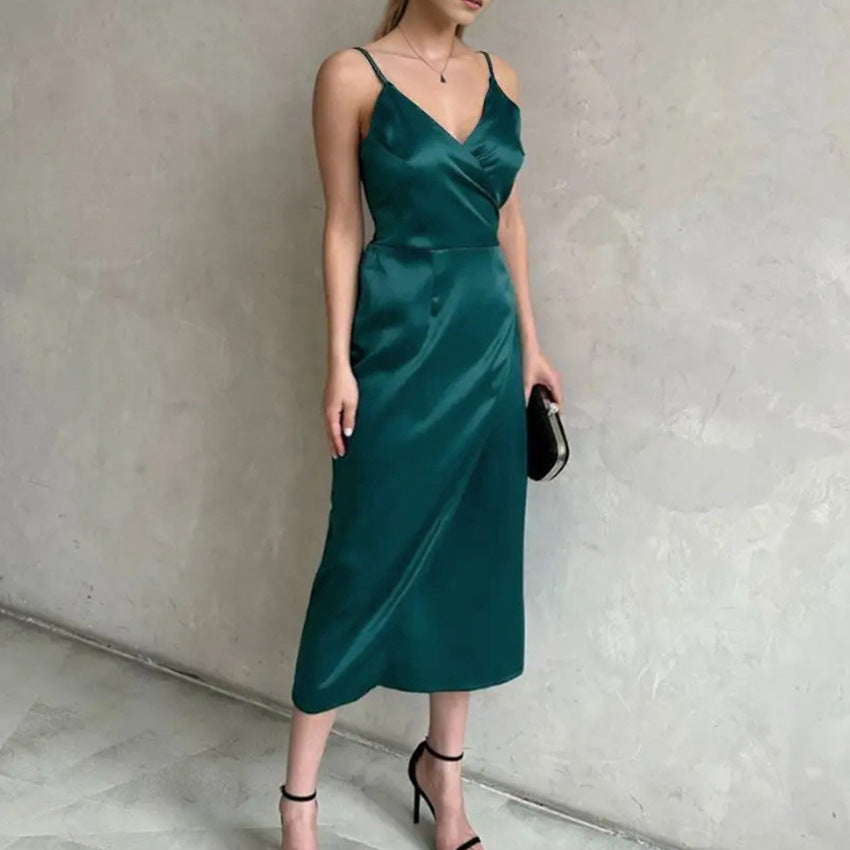 Elegante dames wikkeljurk met hoge split en verfijnde pasvorm – AURELIA SLIT