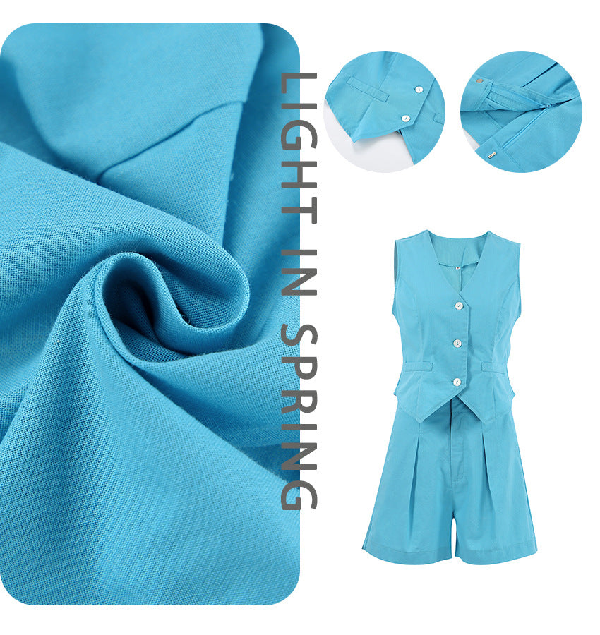 Dames - Soepel Linnen Set - Mouwloos Vest - Comfortabele Zomeroutfit