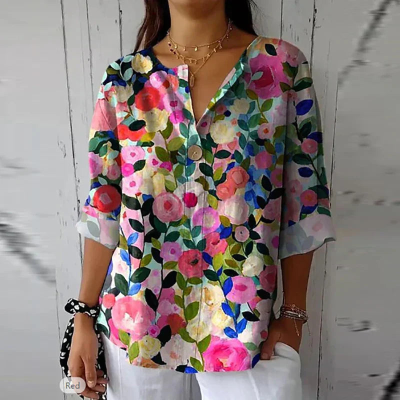 Vrouwen - Gebloemde Blouse - Lichtgewicht Stof - Casual Mode - ELEGANTE BLOEMEN
