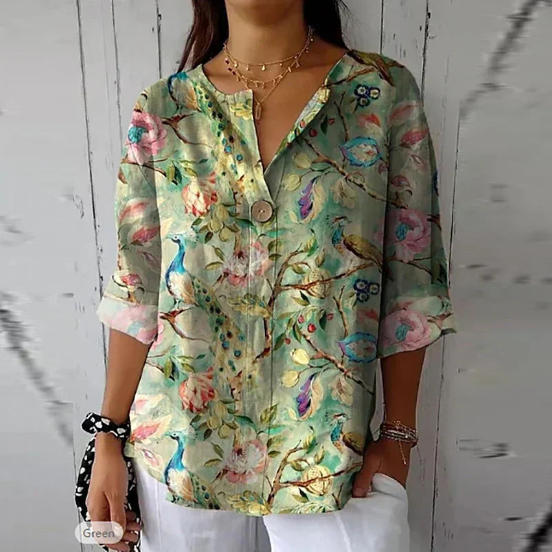 Vrouwen - Gebloemde Blouse - Lichtgewicht Stof - Casual Mode - ELEGANTE BLOEMEN