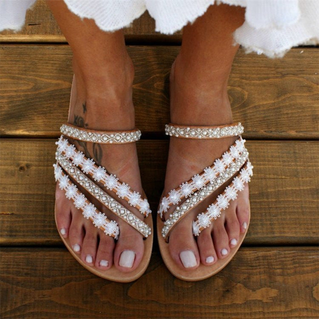 Boho dames sandalen met kralen, kant en comfortabele zool – LOREA BOHO