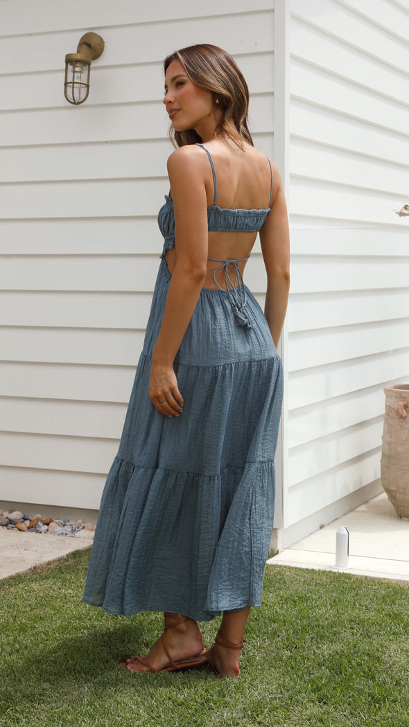 Dames - Zomer Midi Jurk - Uitgesneden Buste en Tailleband - Elegante Zomeroutfit - ANAHI JURK