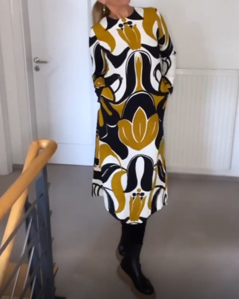Casual Ronde Hals Jurk - Dames - Spandex en Polyester - Geschikt voor Alle Seizoenen - Trendy Print