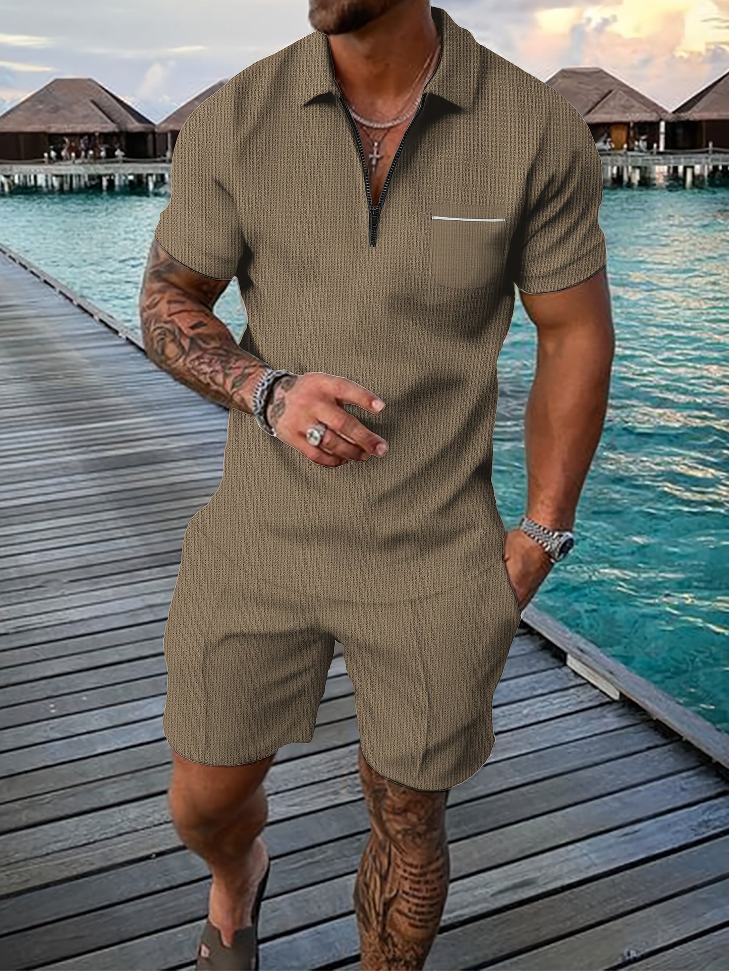 Heren - 2-delige Zomerpolo Set - Ademend Materiaal - Casual Outfit - ZOMERSTIJL