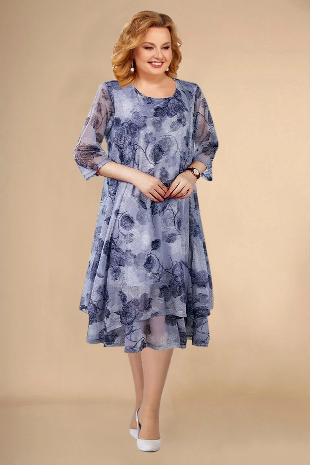 Dames - Midi-Jurk - Lichtgewicht Chiffon - Zomerfeest Outfit - ELEGANTE BLOEMENJURK