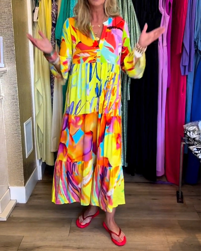 Dames - Maxi Jurk - Vloeiende Pasvorm - Kleurrijke Print - Zomerstijl