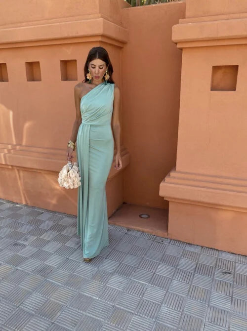 Vrouwen - Elegante Mouwloze Maxi-Jurk - Asymmetrische Halslijn - Formele Kleding - TIJDLOZE CHARME