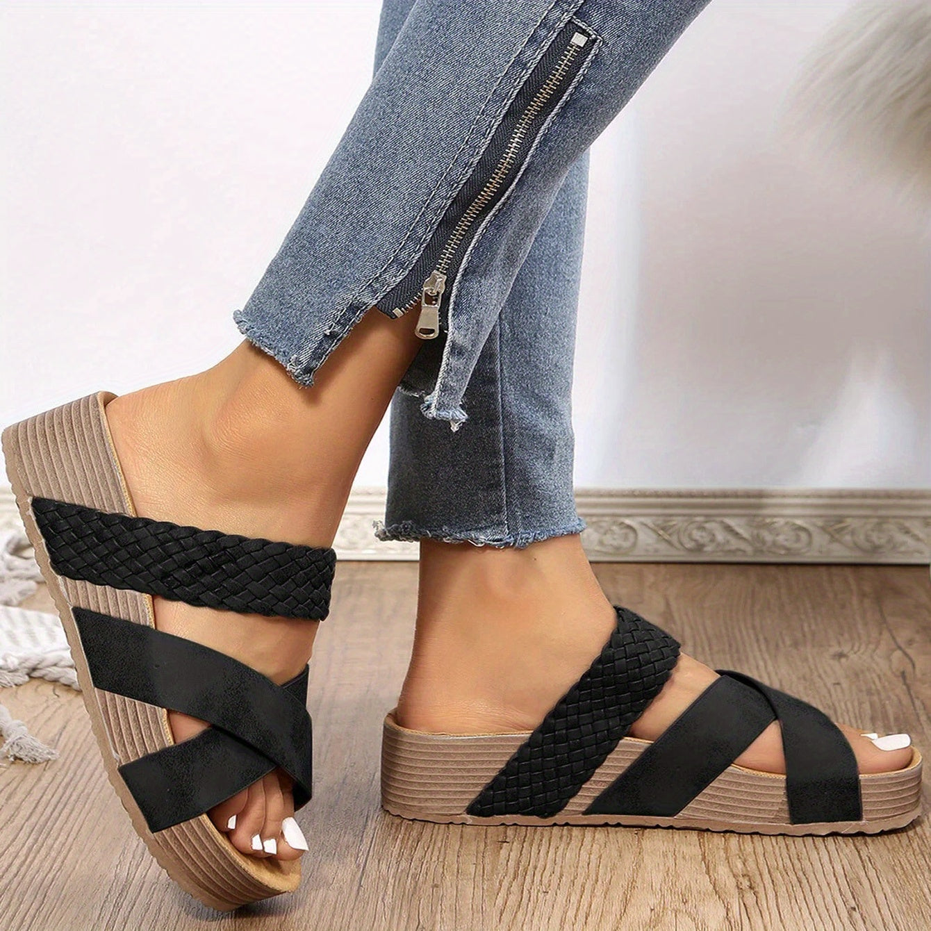 Dames - Instapsandalen - Kurk Sleehak - Comfortabele Zomerfootwear - VELMA SANDALEN