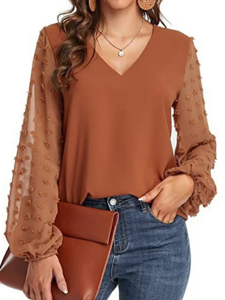 Vrouwen - Longsleeve Blouse - V-hals Chiffon - Stijlvolle Kleding - AMELIE EDGE