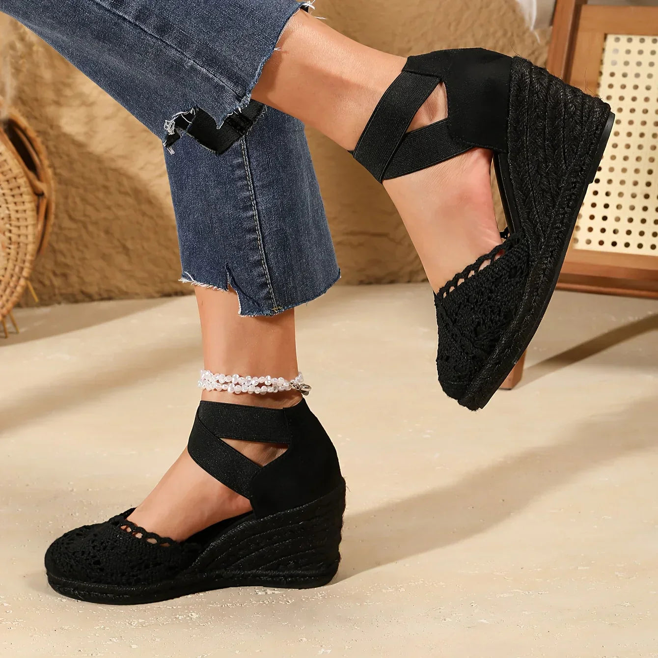 Sleehak Schoen - Dames - Gehaakt Detail - Elegante Stijl - LUCHEN KLASSE