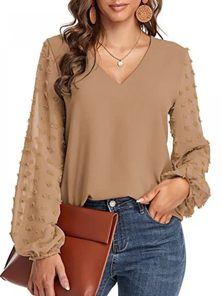 Vrouwen - Longsleeve Blouse - V-hals Chiffon - Stijlvolle Kleding - AMELIE EDGE