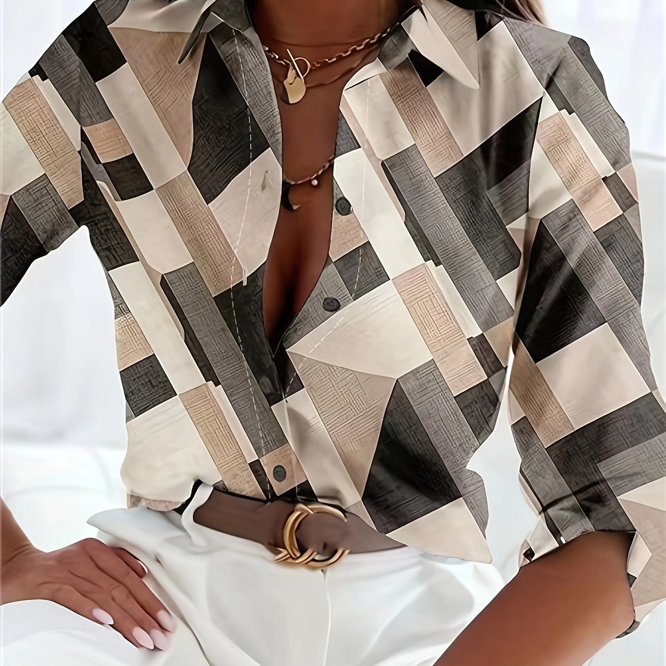 Dames - Casual Geruit Overhemd - Ademend Stof - Mode Blouse - ADELAAR DESIGN