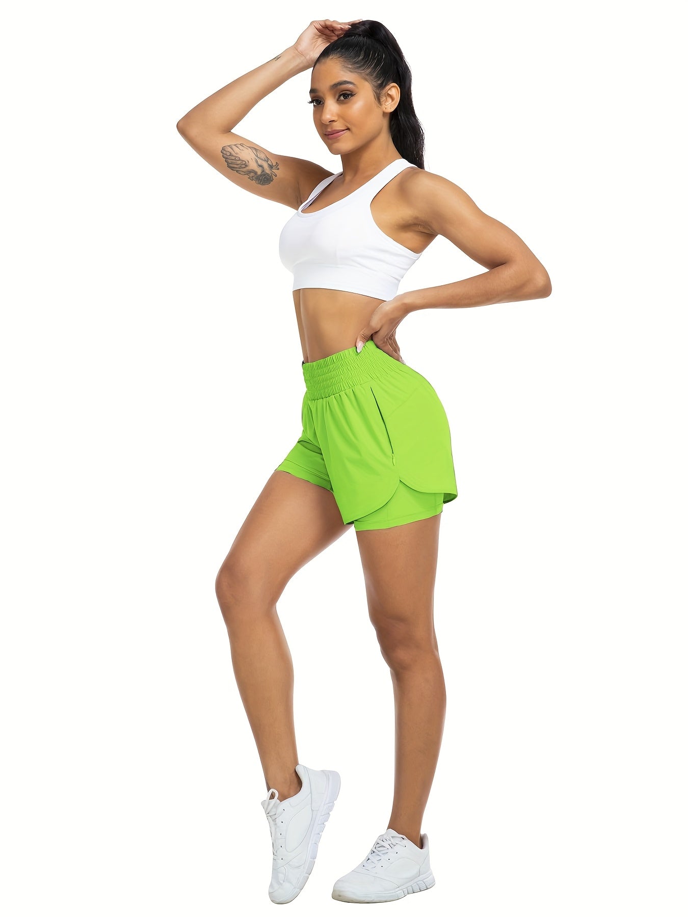 Dames - Trainingsshort - Dubbele Laag - Hoge Taille - Actieve Dagen