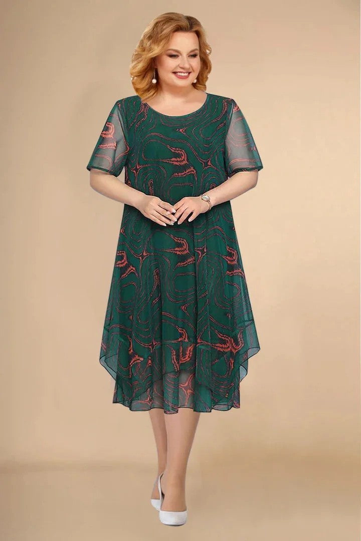 Dames - Midi-Jurk - Lichtgewicht Chiffon - Zomerfeest Outfit - ELEGANTE BLOEMENJURK
