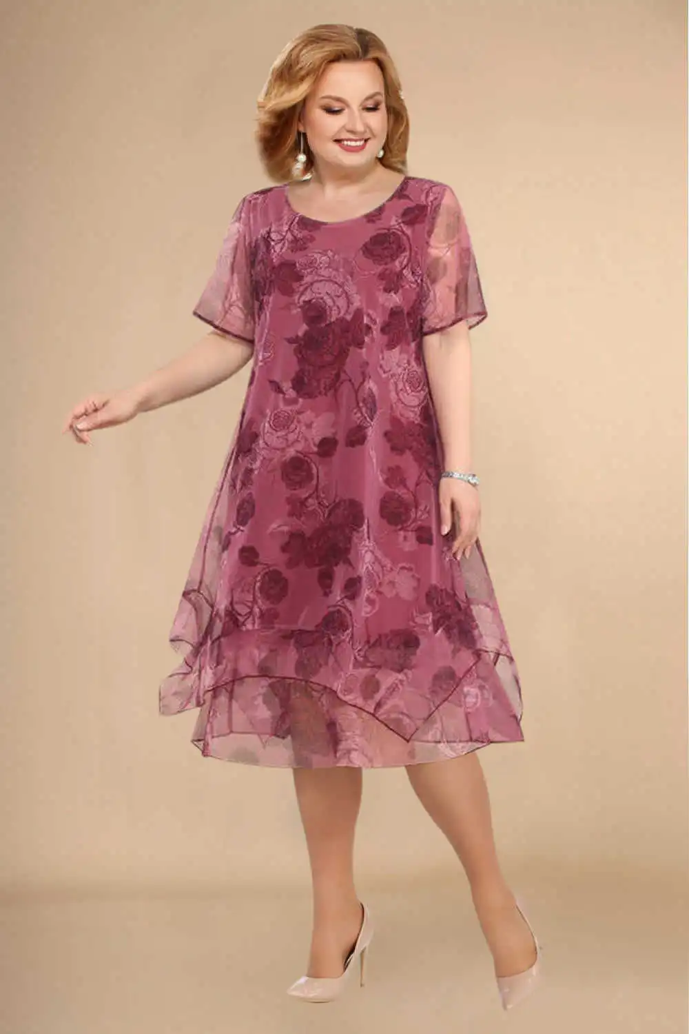 Dames - Midi-Jurk - Lichtgewicht Chiffon - Zomerfeest Outfit - ELEGANTE BLOEMENJURK