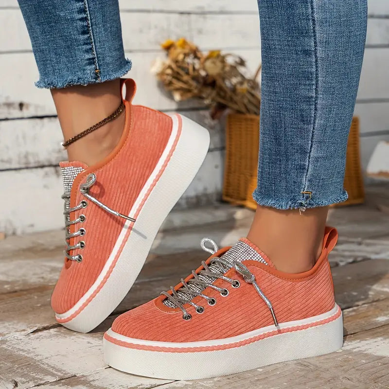 Dames - Platform Sneakers - Zachte Corduroy Bovenkant - Modieuze Schoenen - TRENDY STEP
