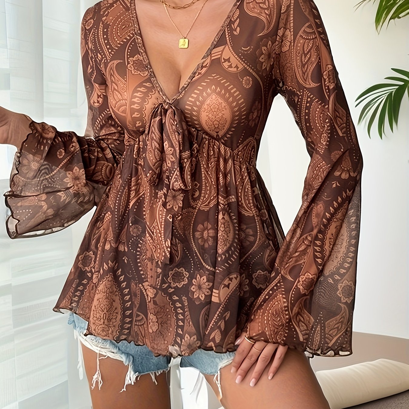 Vrouwen - Boho Blouse - Lichtgewicht Polyester - V-hals Top - Charmante Paisley Print