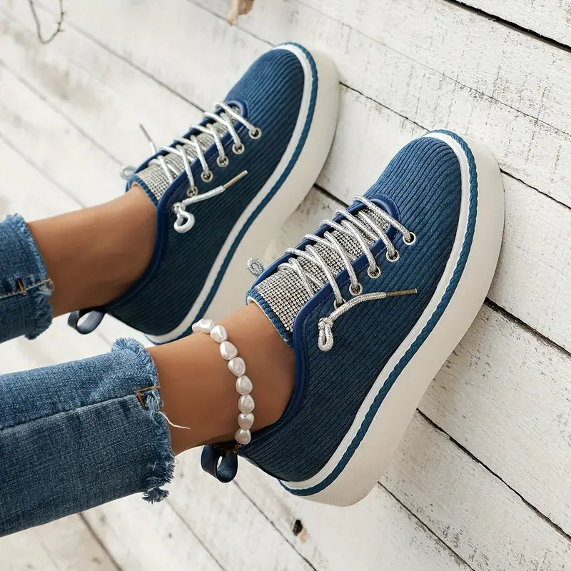 Dames - Platform Sneakers - Zachte Corduroy Bovenkant - Modieuze Schoenen - TRENDY STEP