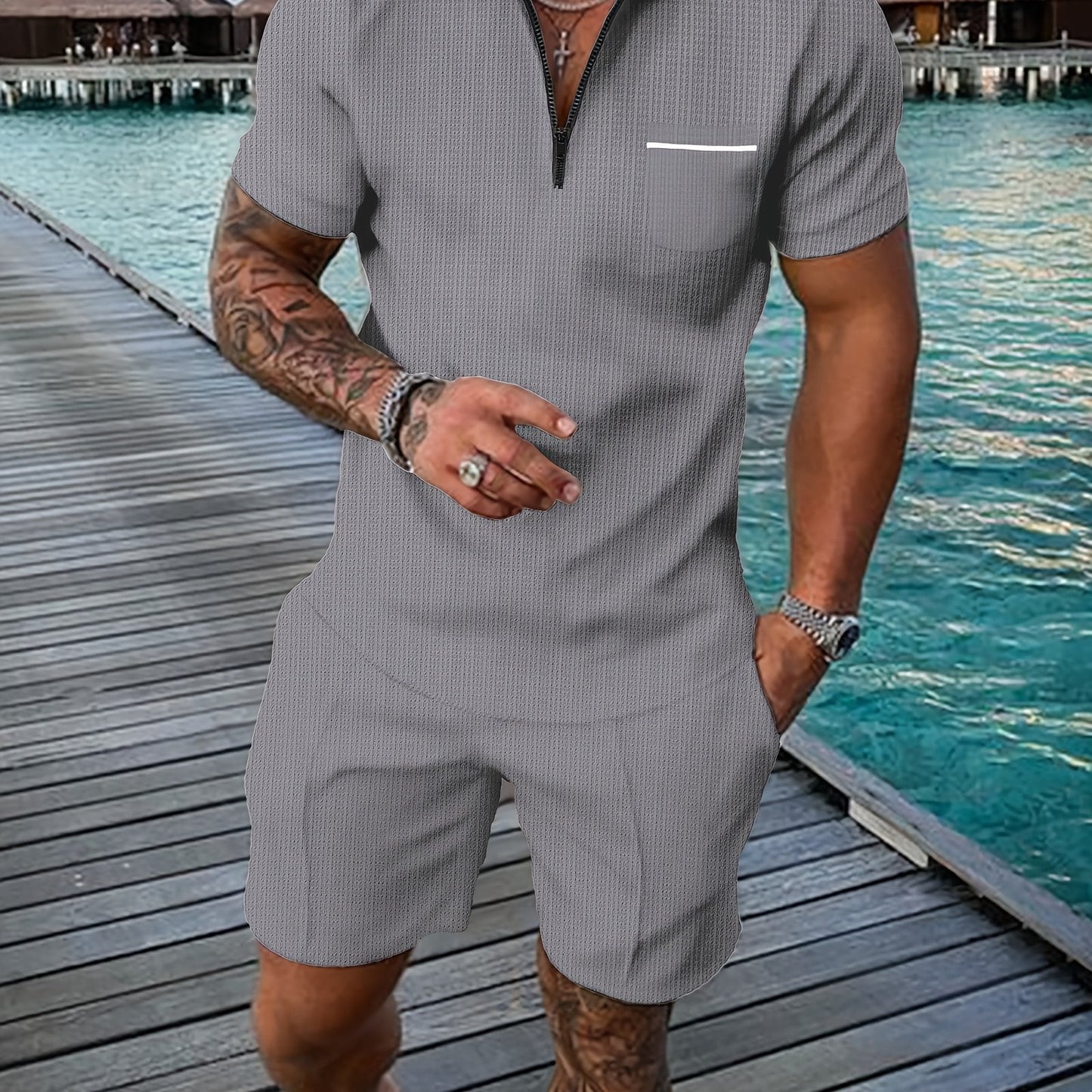 Heren - 2-delige Zomerpolo Set - Ademend Materiaal - Casual Outfit - ZOMERSTIJL