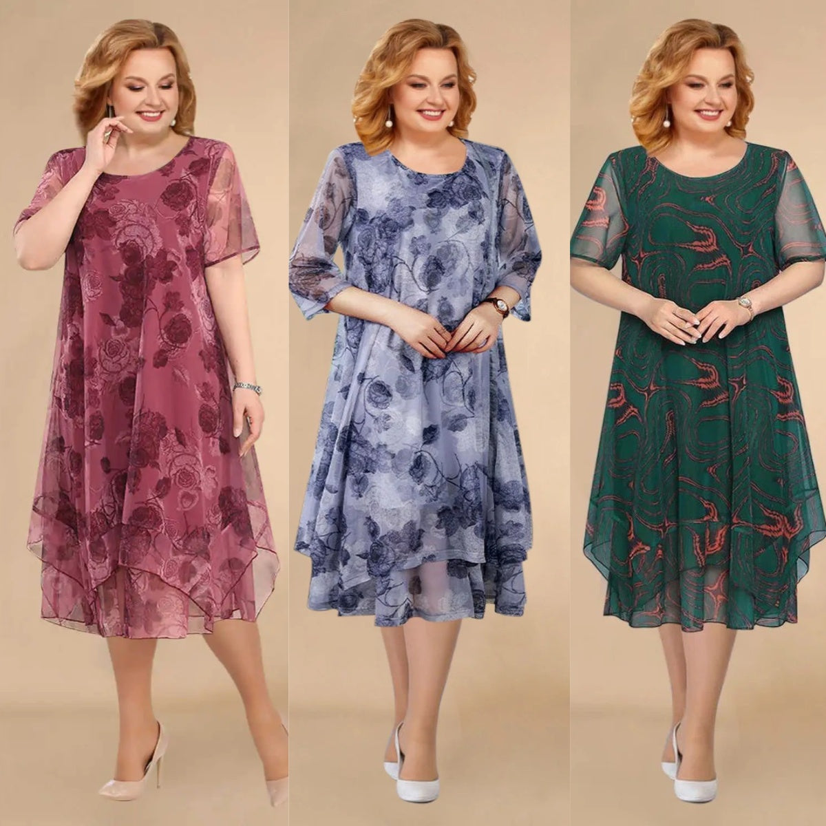 Dames - Midi-Jurk - Lichtgewicht Chiffon - Zomerfeest Outfit - ELEGANTE BLOEMENJURK