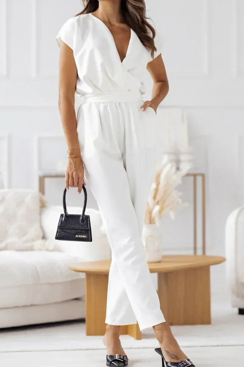 Stijlvolle dames jumpsuit met V-hals en korte mouwen – VivaForm