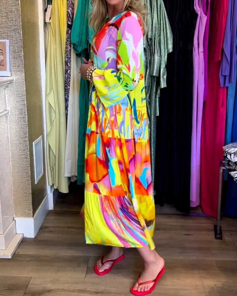 Dames - Maxi Jurk - Vloeiende Pasvorm - Kleurrijke Print - Zomerstijl