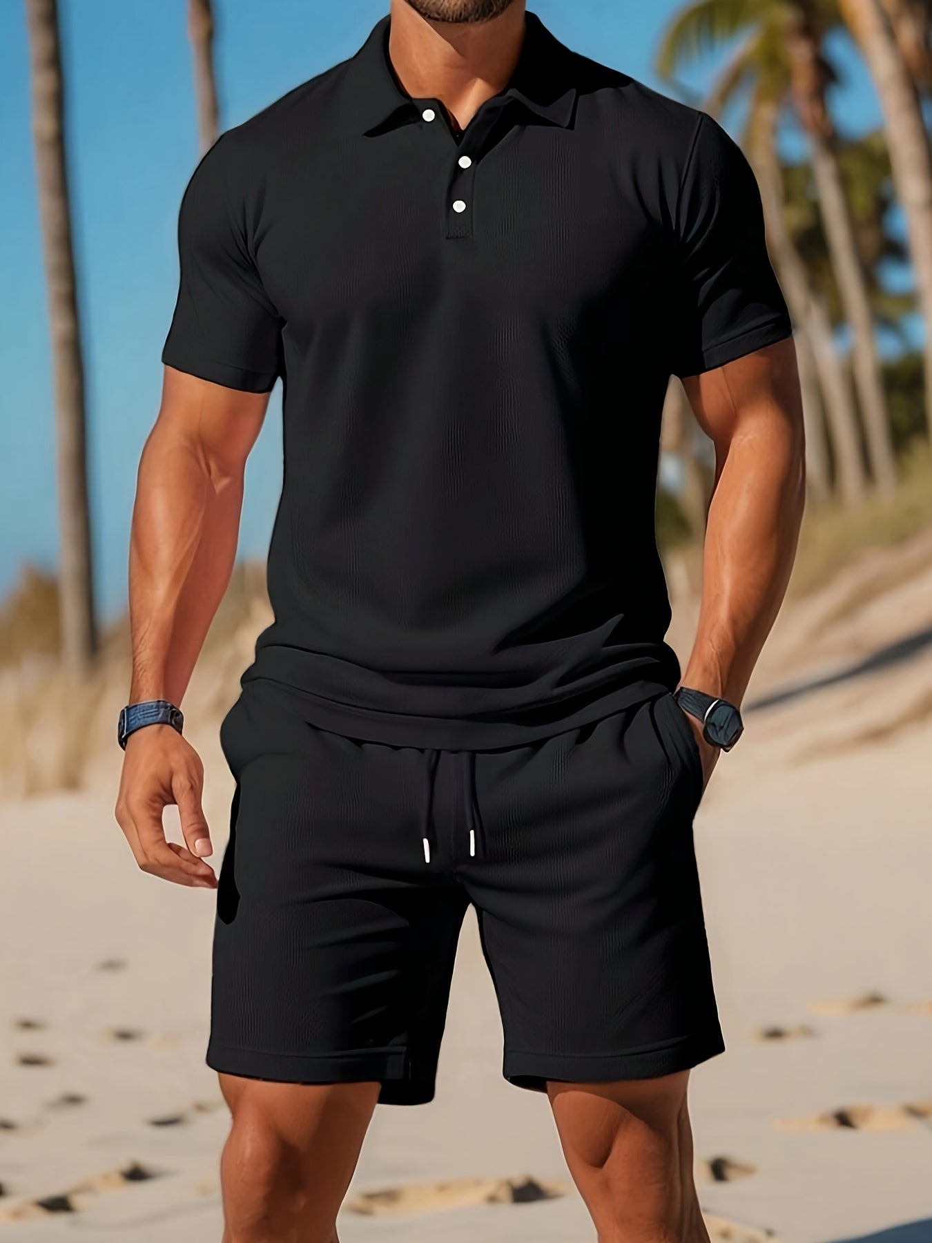 Heren - 2-Delig Zomers Polo en Shortset - Ademend Mesh - Casual Kleding - ZOMERSET EDGE