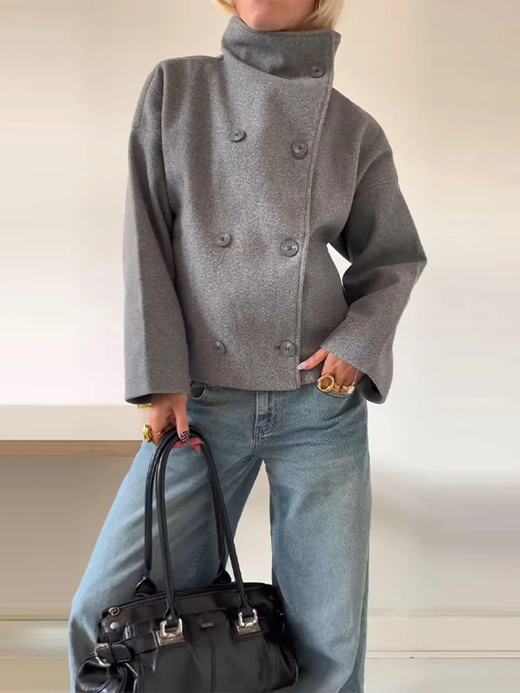 Jas - Dames - Wolblend Hoge Kraag - Wolblend Jas - Chique