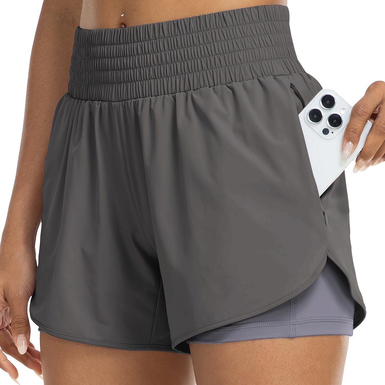 Dames - Trainingsshort - Dubbele Laag - Hoge Taille - Actieve Dagen