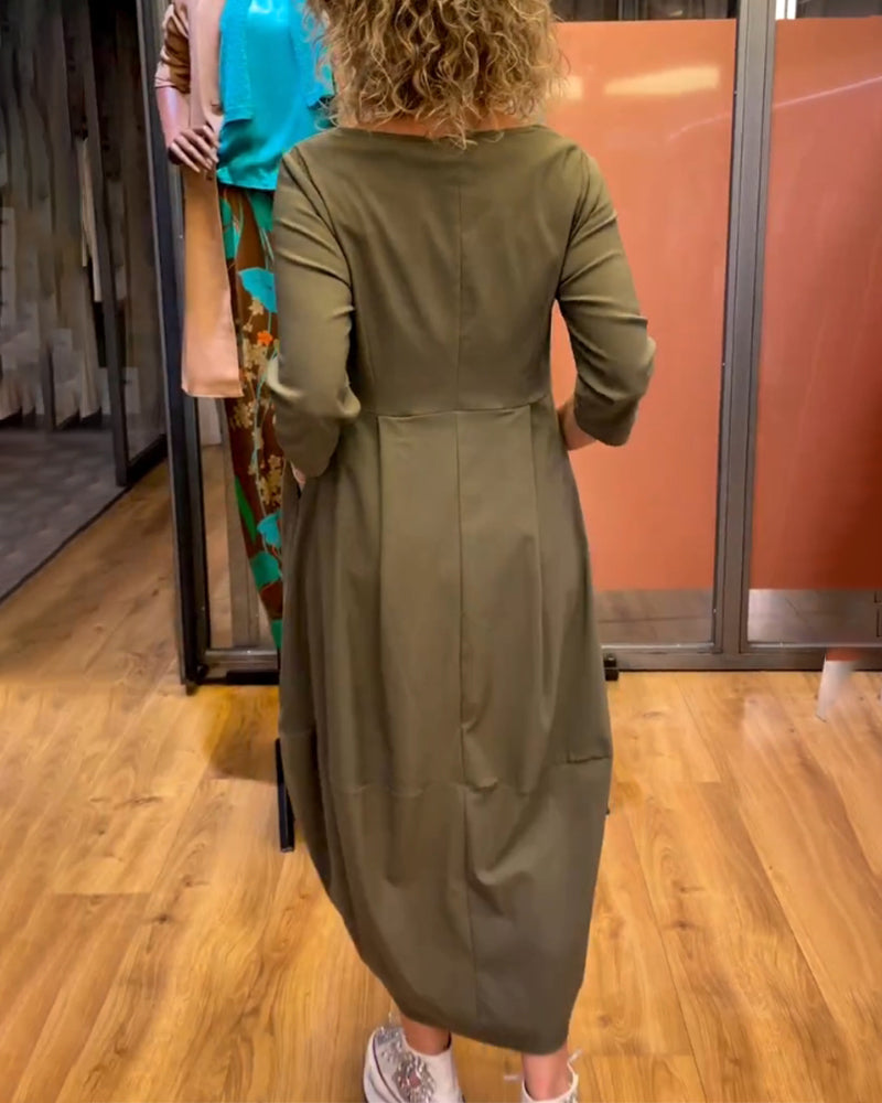 Dames - Midi Jurk - Geplooide Taille - Elegant Ontwerp - MODERNE STIJL