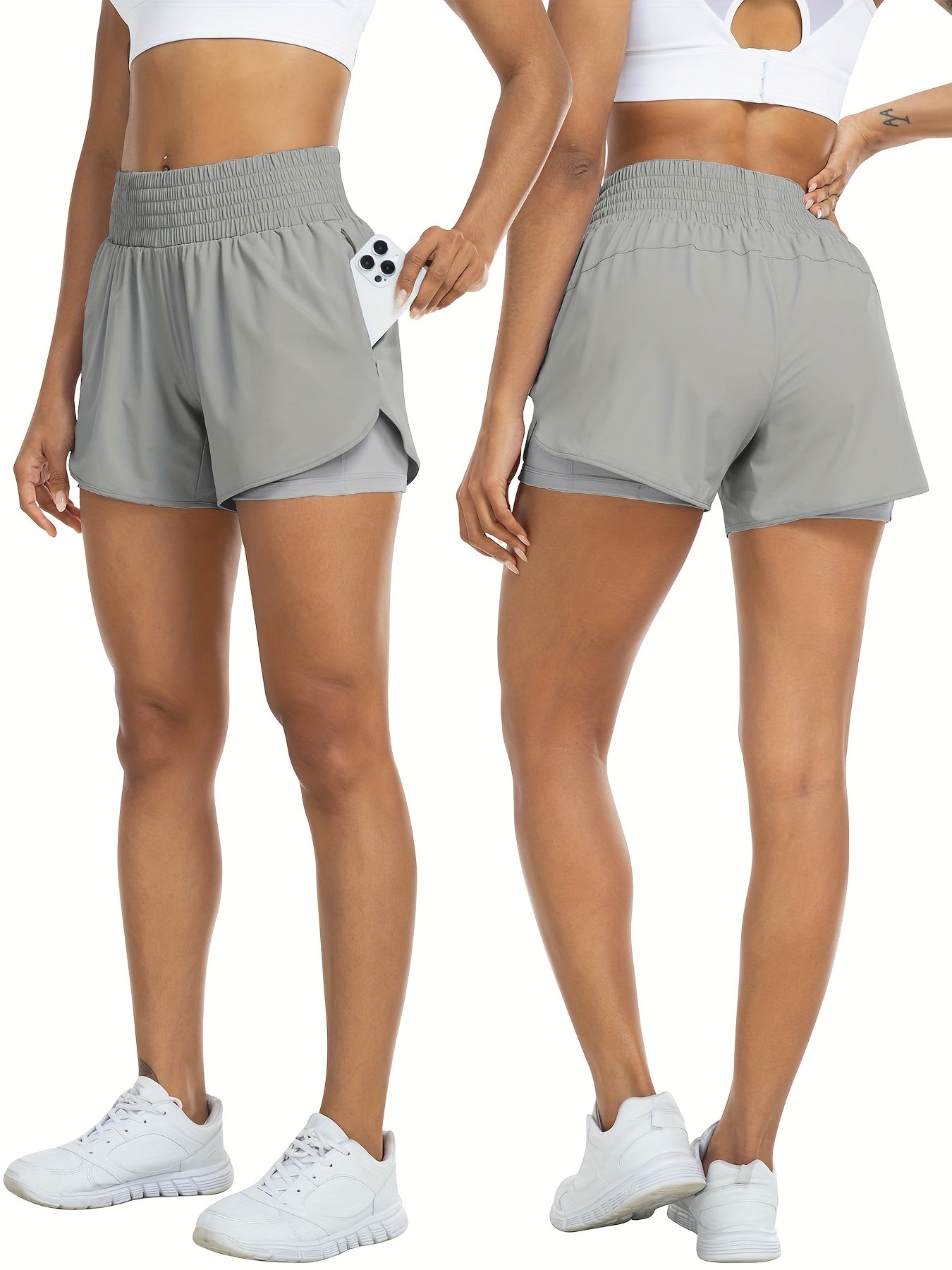 Dames - Trainingsshort - Dubbele Laag - Hoge Taille - Actieve Dagen