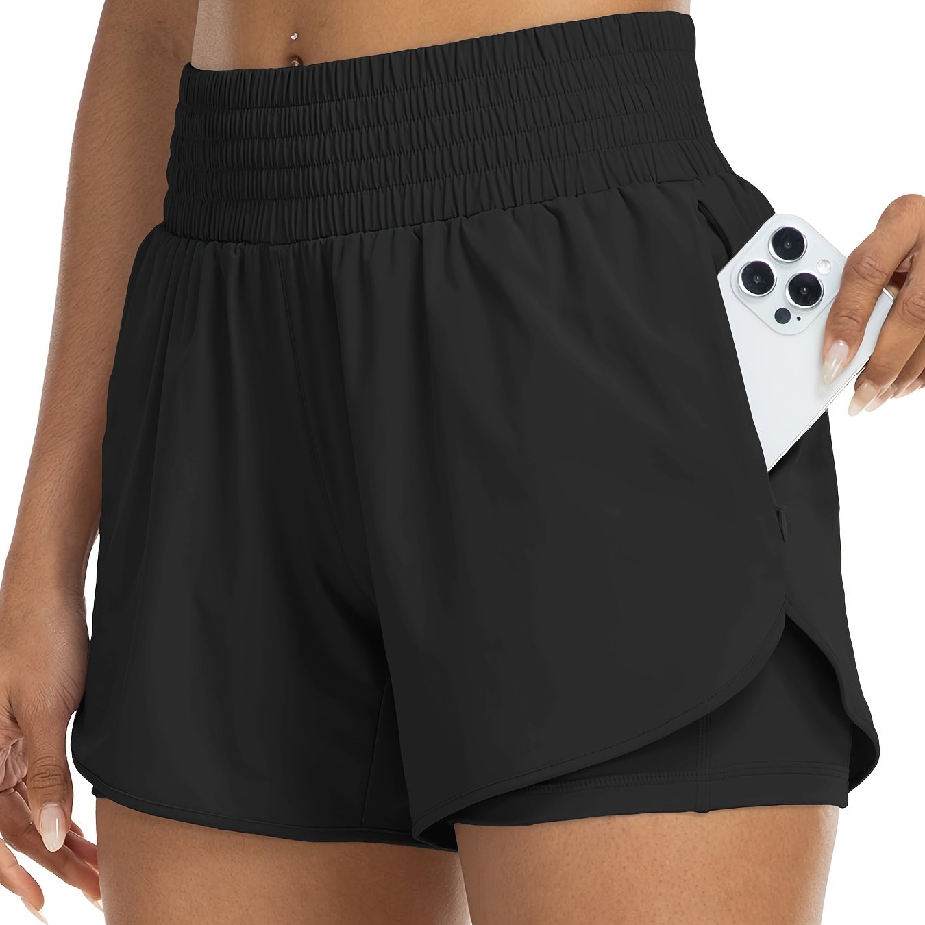 Dames - Trainingsshort - Dubbele Laag - Hoge Taille - Actieve Dagen