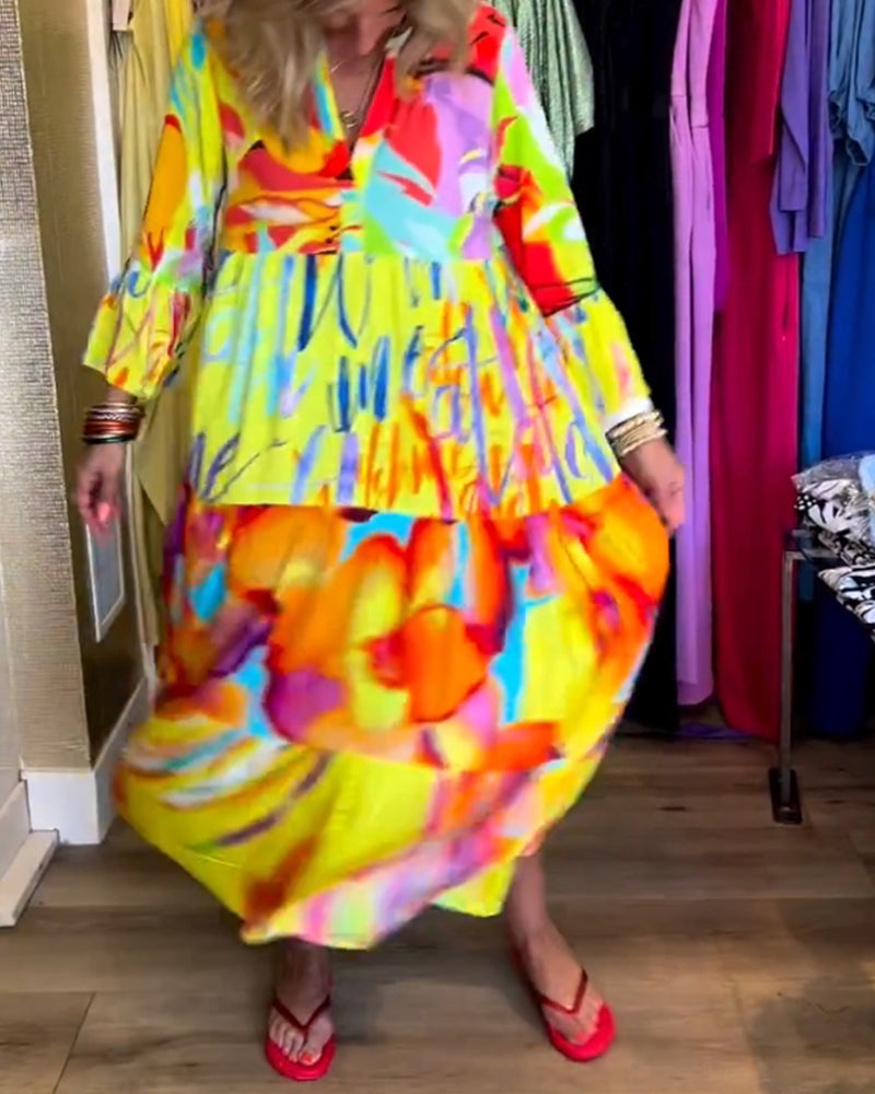 Dames - Maxi Jurk - Vloeiende Pasvorm - Kleurrijke Print - Zomerstijl