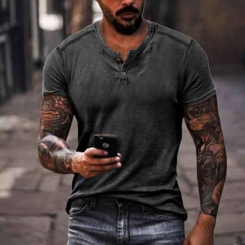 Heren - Casual Henley T-shirt - Korte Mouwen - Comfortabele Stijl - Alfie T-shirt