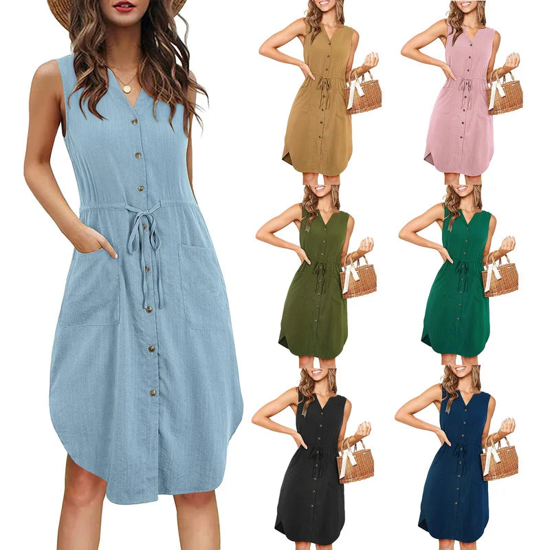 Casual dames zomerjurk met knopen en luchtige pasvorm – Solenya BreezeDress