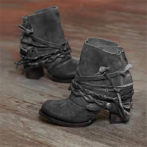 Dames - Vintage Enkellaarsjes - Hoogwaardig PU-leer - Comfortabele Hakken - Stijlvolle Elegantie